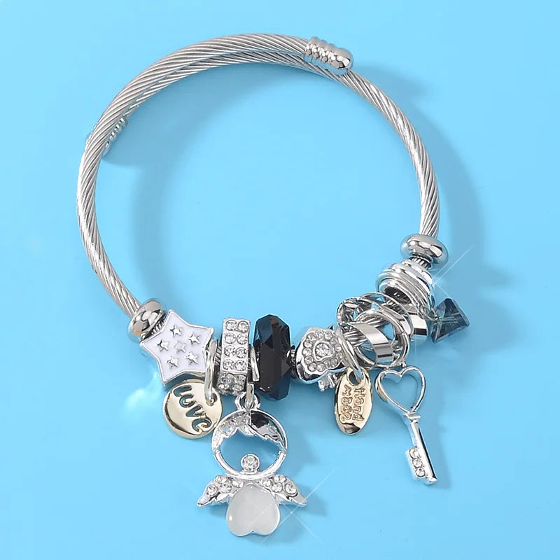 Brazalete de acero inoxidable con letras talladas en ángulo de ópalo para Mujer, Brazalete de amor, joyería, accesorios, 2019