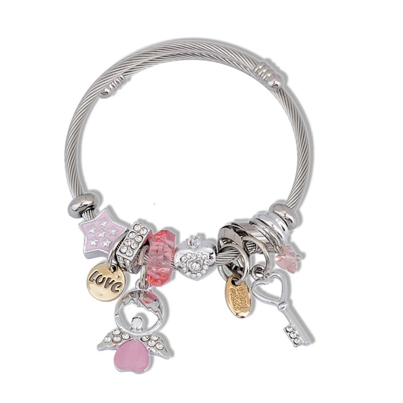 Brazalete de acero inoxidable con letras talladas en ángulo de ópalo para Mujer, Brazalete de amor, joyería, accesorios, 2019