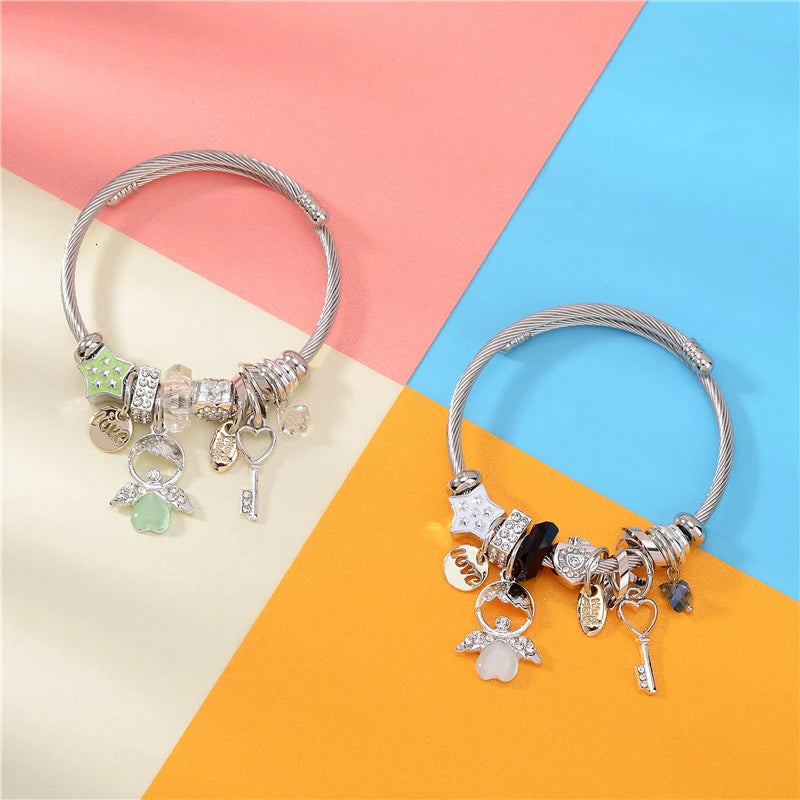 Brazalete de acero inoxidable con letras talladas en ángulo de ópalo para Mujer, Brazalete de amor, joyería, accesorios, 2019