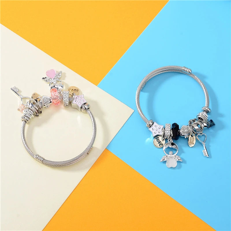 Brazalete de acero inoxidable con letras talladas en ángulo de ópalo para Mujer, Brazalete de amor, joyería, accesorios, 2019