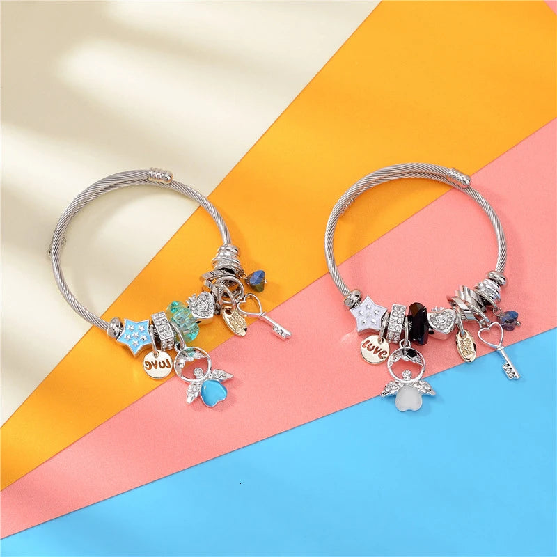 Brazalete de acero inoxidable con letras talladas en ángulo de ópalo para Mujer, Brazalete de amor, joyería, accesorios, 2019