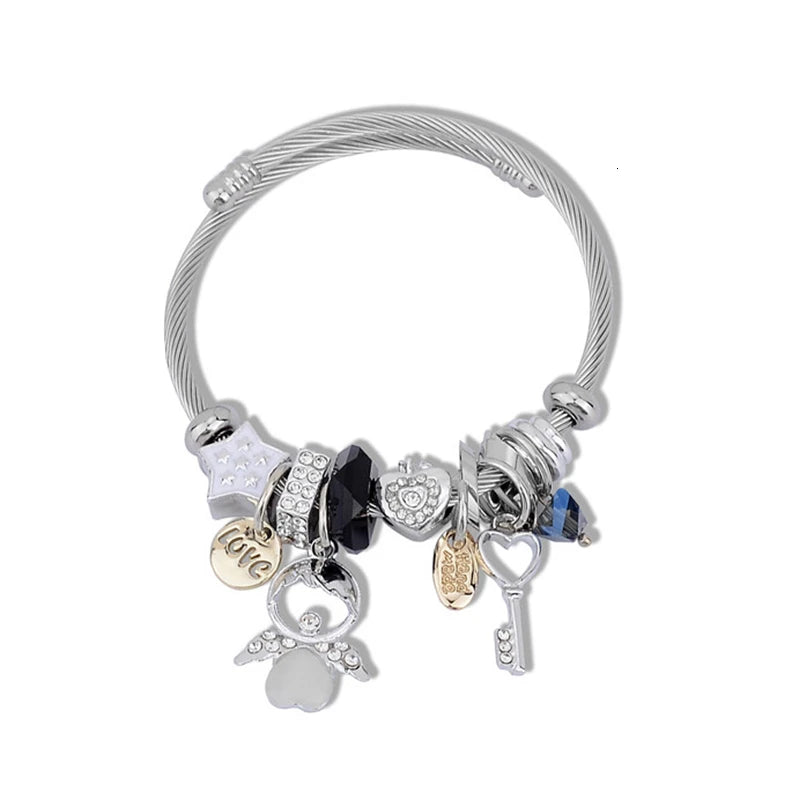Brazalete de acero inoxidable con letras talladas en ángulo de ópalo para Mujer, Brazalete de amor, joyería, accesorios, 2019