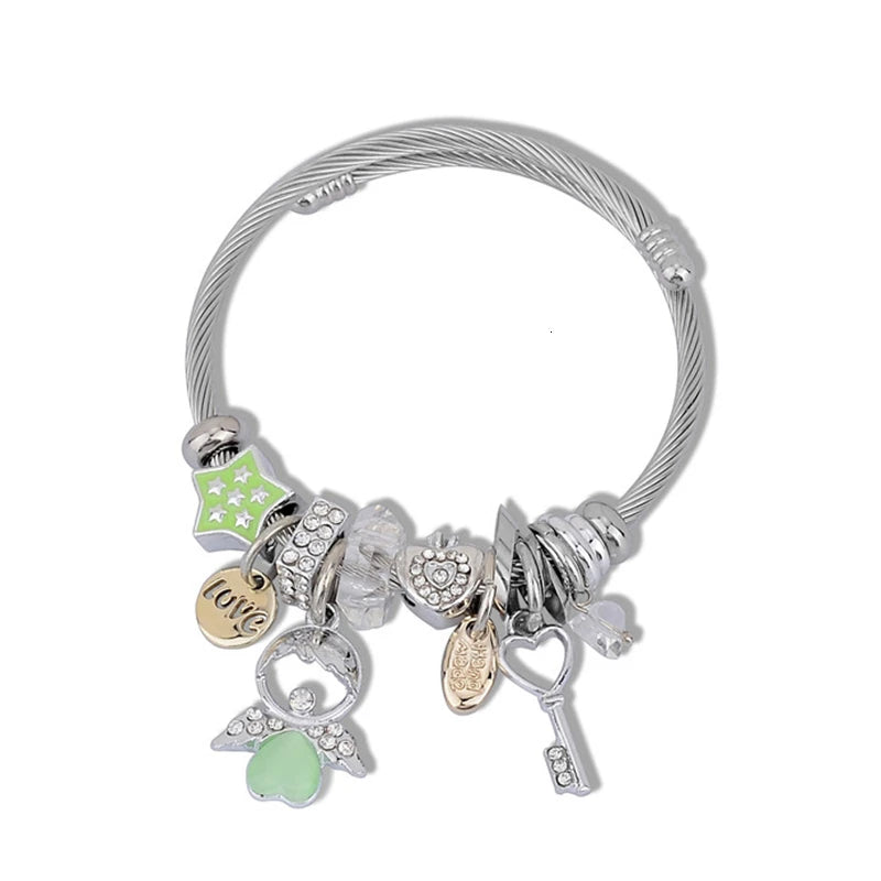 Brazalete de acero inoxidable con letras talladas en ángulo de ópalo para Mujer, Brazalete de amor, joyería, accesorios, 2019