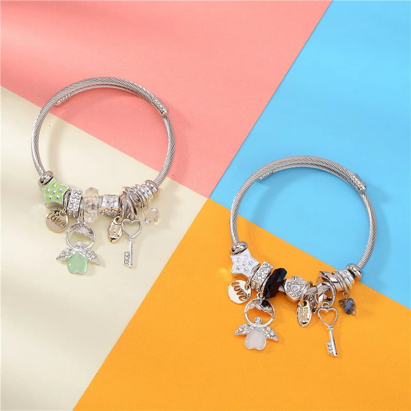 Brazalete de acero inoxidable con letras talladas en ángulo de ópalo para Mujer, Brazalete de amor, joyería, accesorios, 2019