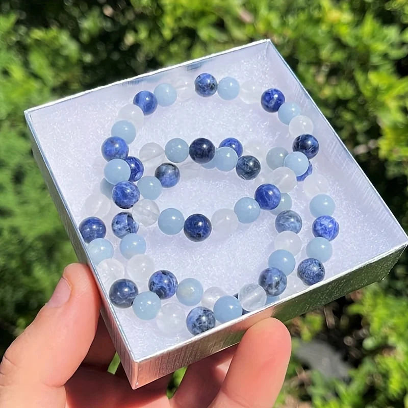 1 Uds pulsera de energía positiva piedra de Ángel de cuarzo transparente y sodalita relajación y serenidad pulsera de piedra de energía de cristal