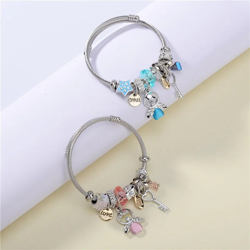 Brazalete de acero inoxidable con letras talladas en ángulo de ópalo para Mujer, Brazalete de amor, joyería, accesorios, 2019