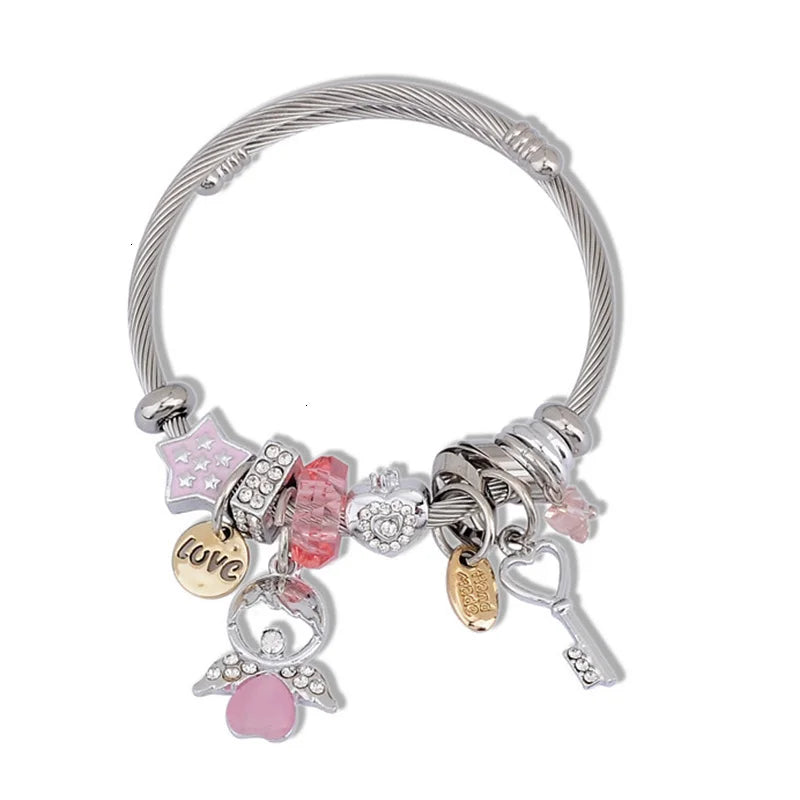 Brazalete de acero inoxidable con letras talladas en ángulo de ópalo para Mujer, Brazalete de amor, joyería, accesorios, 2019