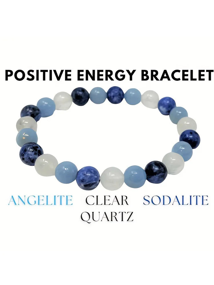 1 Uds pulsera de energía positiva piedra de Ángel de cuarzo transparente y sodalita relajación y serenidad pulsera de piedra de energía de cristal