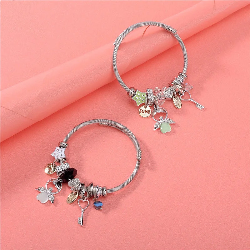 Brazalete de acero inoxidable con letras talladas en ángulo de ópalo para Mujer, Brazalete de amor, joyería, accesorios, 2019