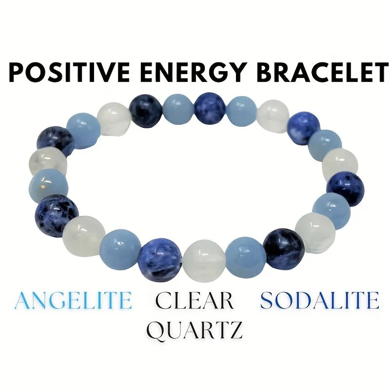 1 Uds pulsera de energía positiva piedra de Ángel de cuarzo transparente y sodalita relajación y serenidad pulsera de piedra de energía de cristal