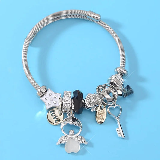Brazalete de acero inoxidable con letras talladas en ángulo de ópalo para Mujer, Brazalete de amor, joyería, accesorios, 2019