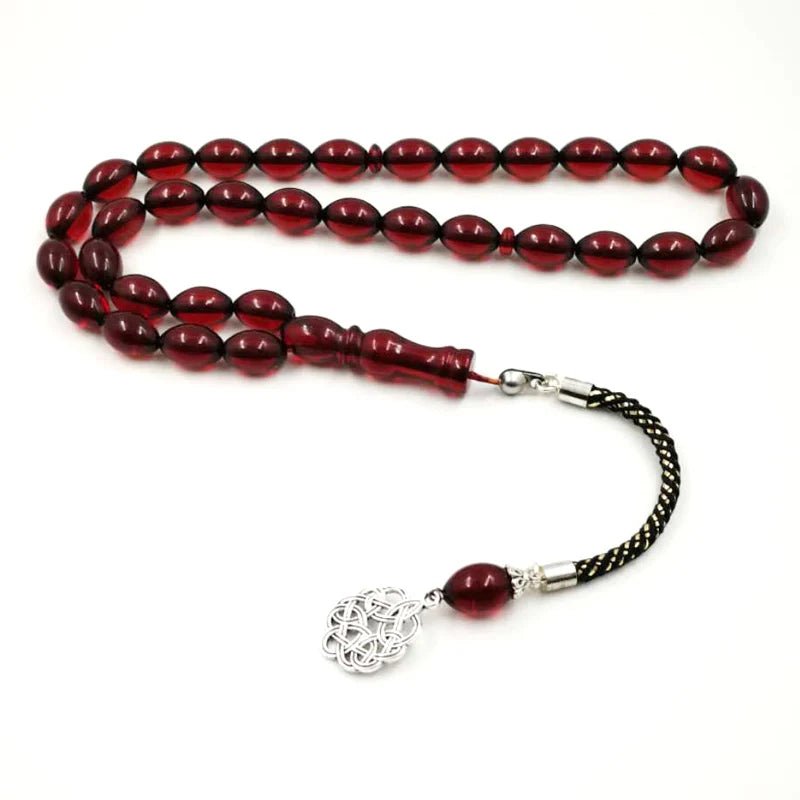 Pulsera musulmana Tasbih de resina roja, Rosario de 33 cuentas, pulseras rojas, cuentas Tarbons, tespih islámico, accesorios árabes para hombres