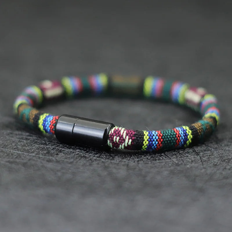 Pulsera bohemia Tissu hombres Magentic tela de la suerte Braslet minimalista étnico Brazalete novio regalo Pulseras Verano Homme Joias