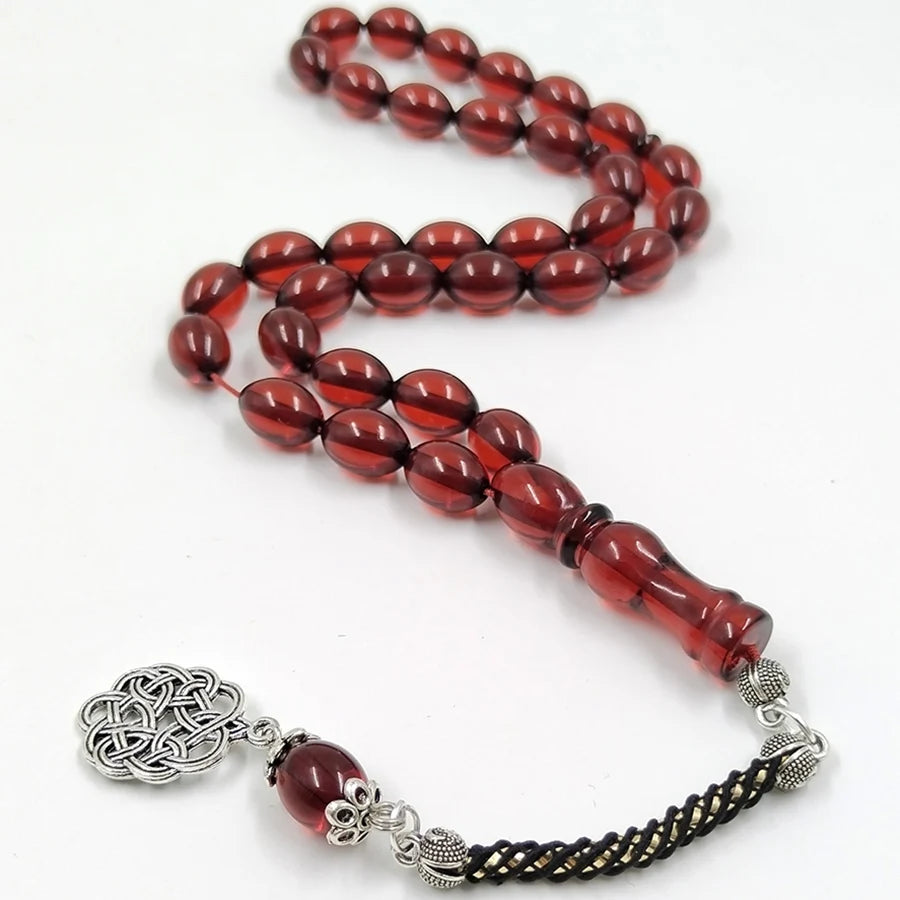 Pulsera musulmana Tasbih de resina roja, Rosario de 33 cuentas, pulseras rojas, cuentas Tarbons, tespih islámico, accesorios árabes para hombres