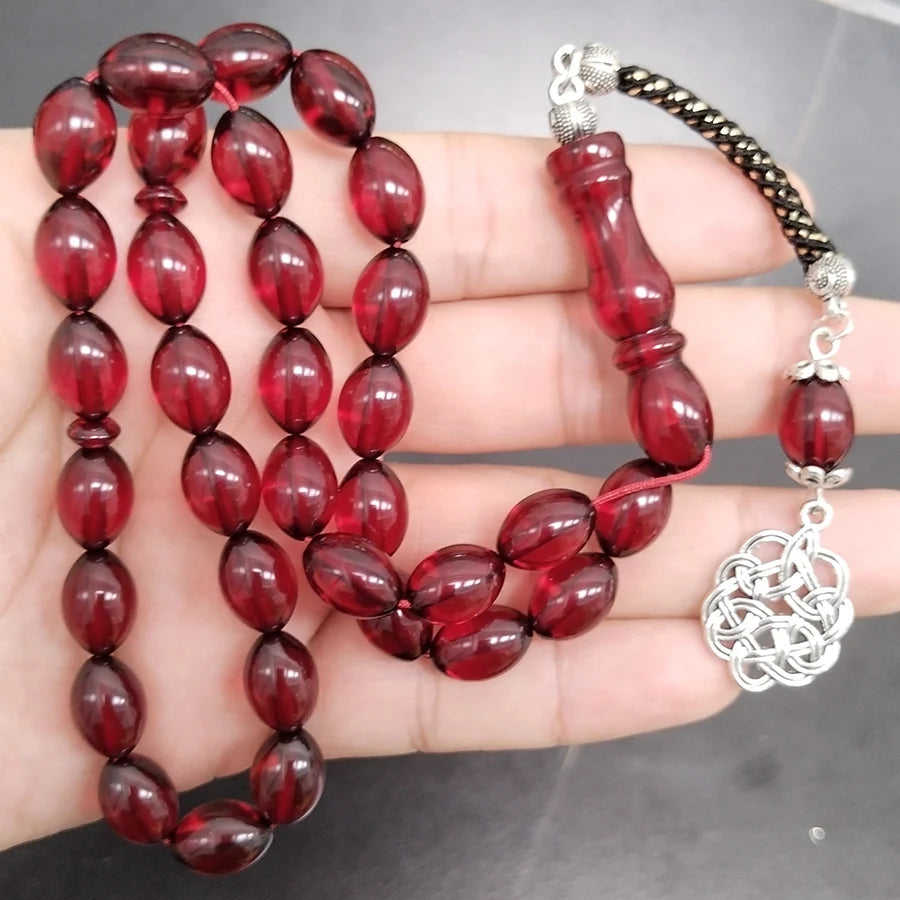 Pulsera musulmana Tasbih de resina roja, Rosario de 33 cuentas, pulseras rojas, cuentas Tarbons, tespih islámico, accesorios árabes para hombres