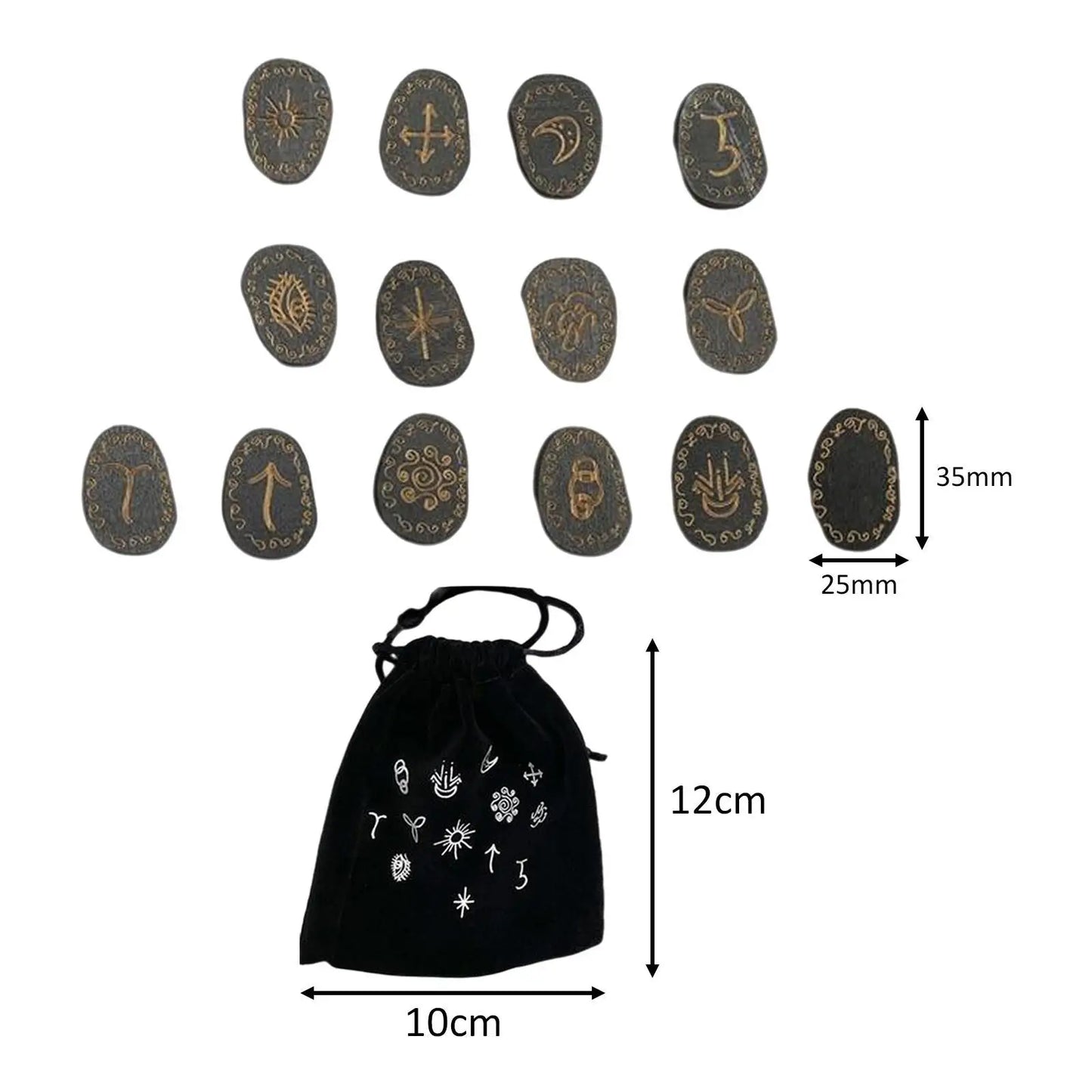 Juego de runas de piedras, juego de runas de brujas con bolsa de almacenamiento, meditación, adivinación, runas decorativas grabadas, libro de guía pagana de adivinación