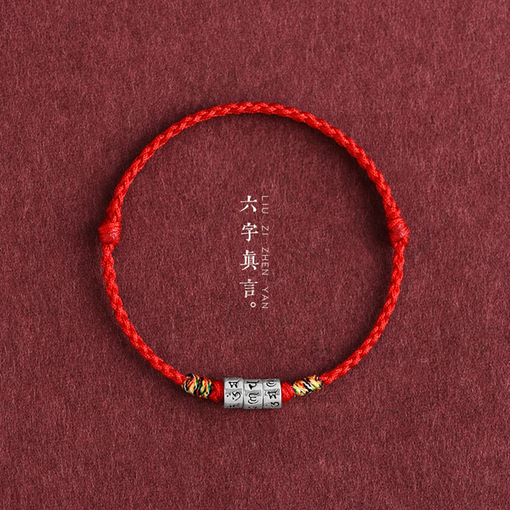 Pulsera de cuerda roja con nudo trenzado para el destino y fuerte protección para mujeres y hombres, brazalete de Mantra Budista Tibetano ajustable