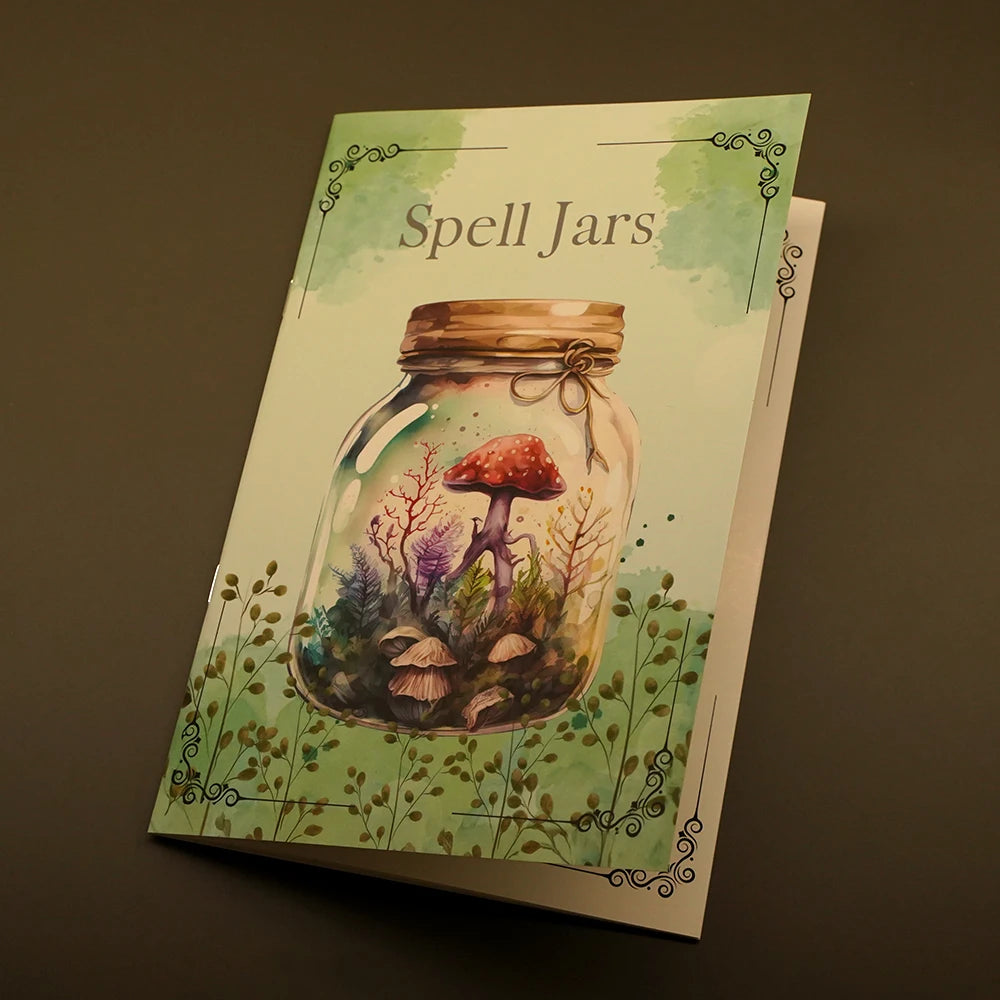 Tarros de hechizo secreto, páginas de Grimoire, tarro de hechizo, recetas, libro de sombras, tarro de brujería, rituales, juego de cartas de hechizo de bruja pagana, 16 páginas