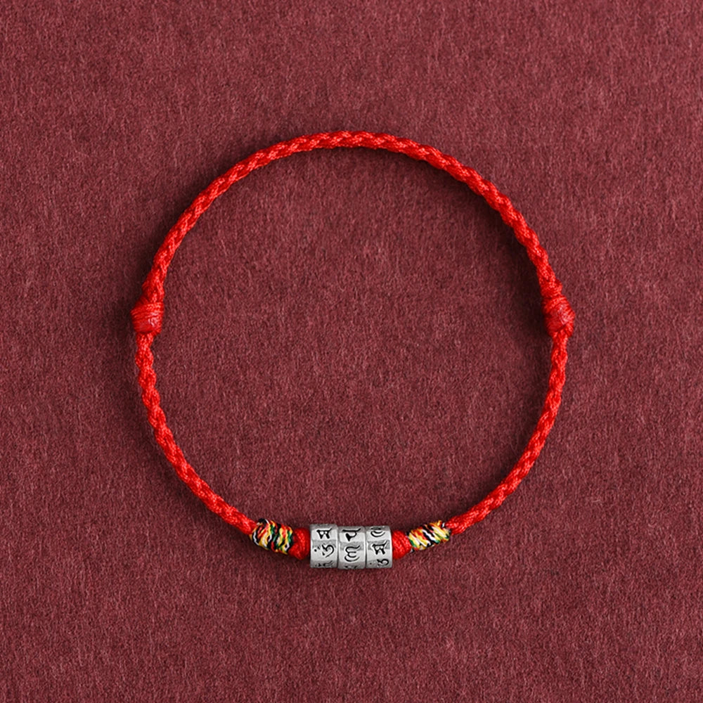 Pulsera de cuerda roja con nudo trenzado para el destino y fuerte protección para mujeres y hombres, brazalete de Mantra Budista Tibetano ajustable