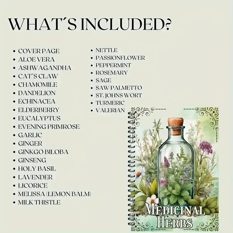 Libro guía de tarros de hechizos Herbal Grimoire para suerte, curación, protección, dijes y más! Regalos de brujería para principiantes