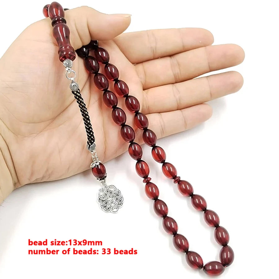 Pulsera musulmana Tasbih de resina roja, Rosario de 33 cuentas, pulseras rojas, cuentas Tarbons, tespih islámico, accesorios árabes para hombres