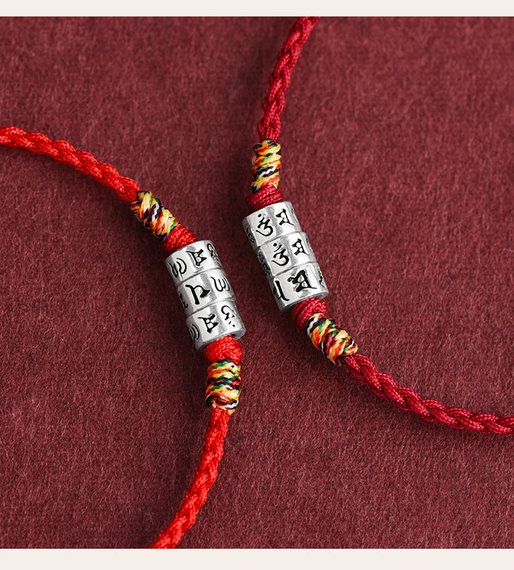 Pulsera de cuerda roja con nudo trenzado para el destino y fuerte protección para mujeres y hombres, brazalete de Mantra Budista Tibetano ajustable