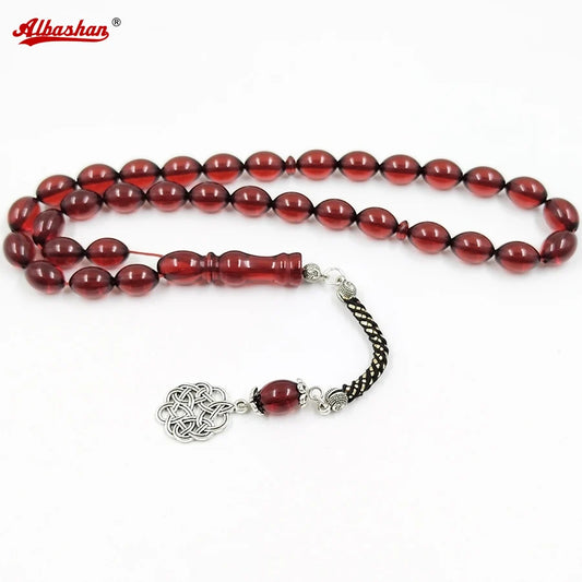 Pulsera musulmana Tasbih de resina roja, Rosario de 33 cuentas, pulseras rojas, cuentas Tarbons, tespih islámico, accesorios árabes para hombres