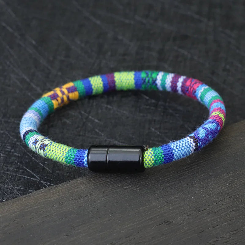 Pulsera bohemia Tissu hombres Magentic tela de la suerte Braslet minimalista étnico Brazalete novio regalo Pulseras Verano Homme Joias