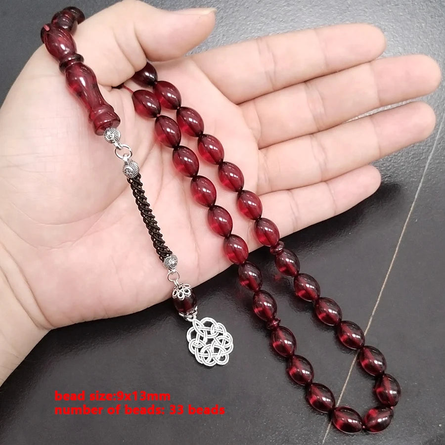 Pulsera musulmana Tasbih de resina roja, Rosario de 33 cuentas, pulseras rojas, cuentas Tarbons, tespih islámico, accesorios árabes para hombres