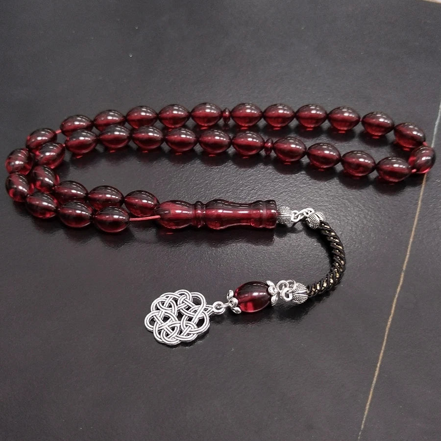 Pulsera musulmana Tasbih de resina roja, Rosario de 33 cuentas, pulseras rojas, cuentas Tarbons, tespih islámico, accesorios árabes para hombres