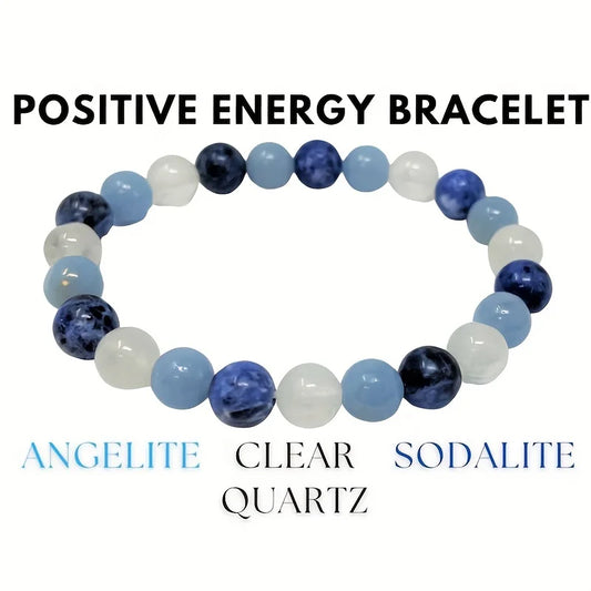 1 Uds pulsera de energía positiva piedra de Ángel de cuarzo transparente y sodalita relajación y serenidad pulsera de piedra de energía de cristal