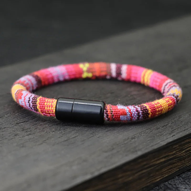 Pulsera bohemia Tissu hombres Magentic tela de la suerte Braslet minimalista étnico Brazalete novio regalo Pulseras Verano Homme Joias