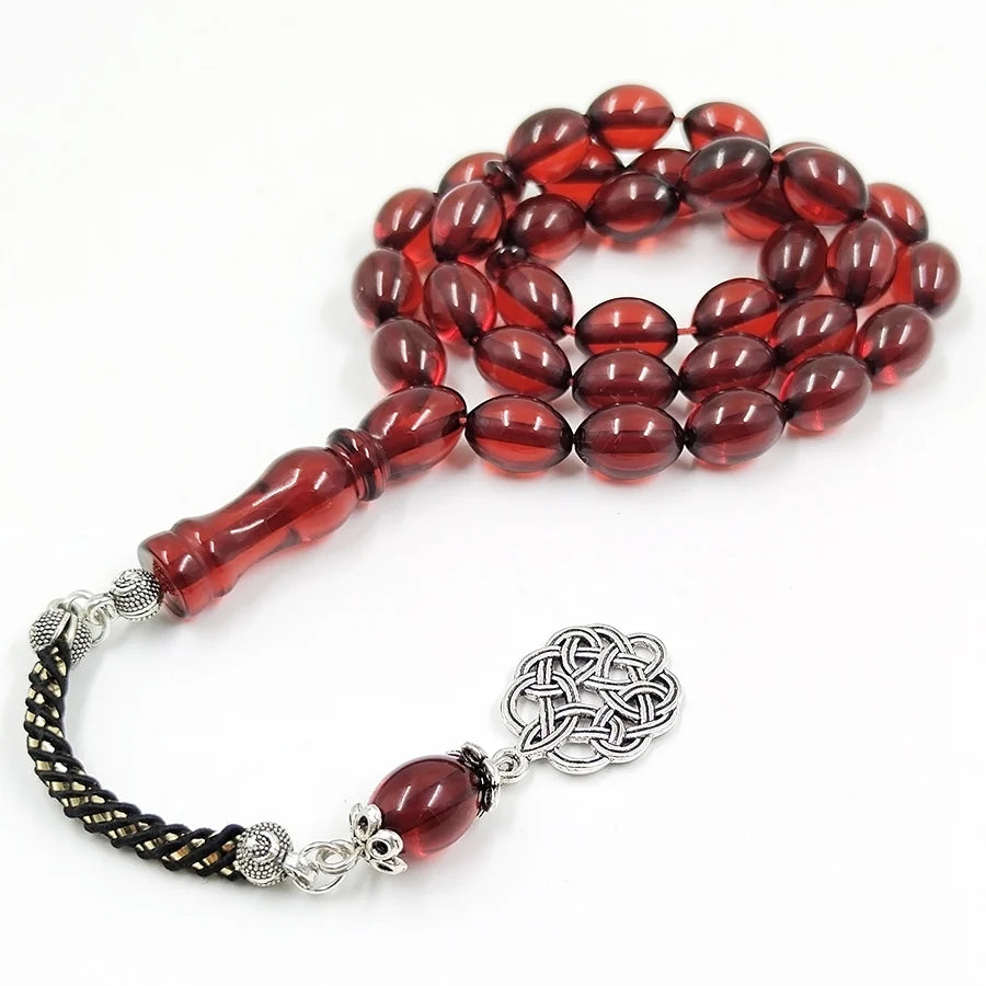 Pulsera musulmana Tasbih de resina roja, Rosario de 33 cuentas, pulseras rojas, cuentas Tarbons, tespih islámico, accesorios árabes para hombres