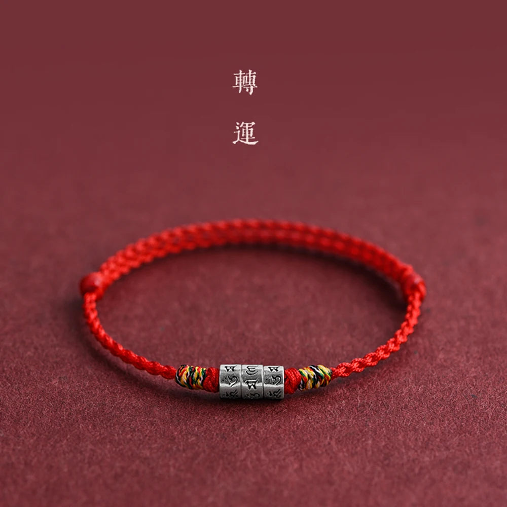 Pulsera de cuerda roja con nudo trenzado para el destino y fuerte protección para mujeres y hombres, brazalete de Mantra Budista Tibetano ajustable