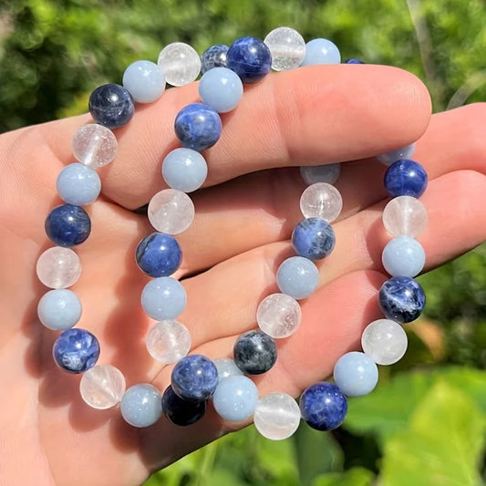 1 Uds pulsera de energía positiva piedra de Ángel de cuarzo transparente y sodalita relajación y serenidad pulsera de piedra de energía de cristal