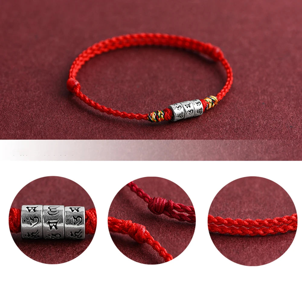 Pulsera de cuerda roja con nudo trenzado para el destino y fuerte protección para mujeres y hombres, brazalete de Mantra Budista Tibetano ajustable