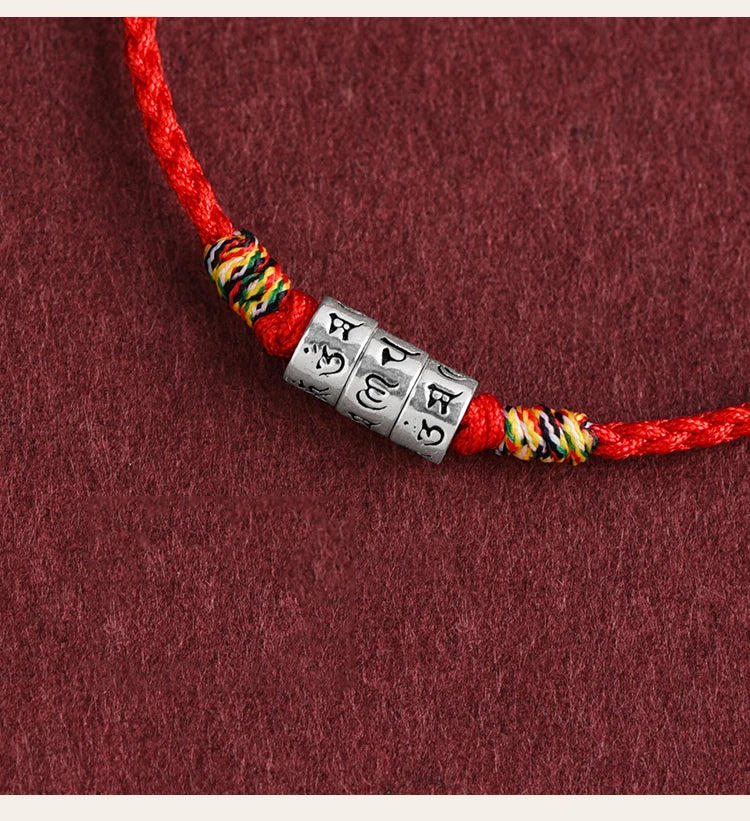 Pulsera de cuerda roja con nudo trenzado para el destino y fuerte protección para mujeres y hombres, brazalete de Mantra Budista Tibetano ajustable
